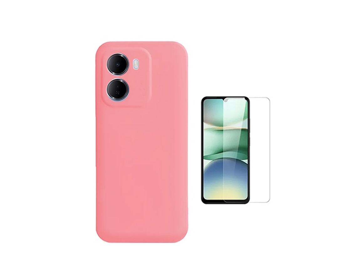Kit Vidro Clearglass Capa Silicone Líquido Phonecare Para Xiaomi Redmi 15a - Rosa