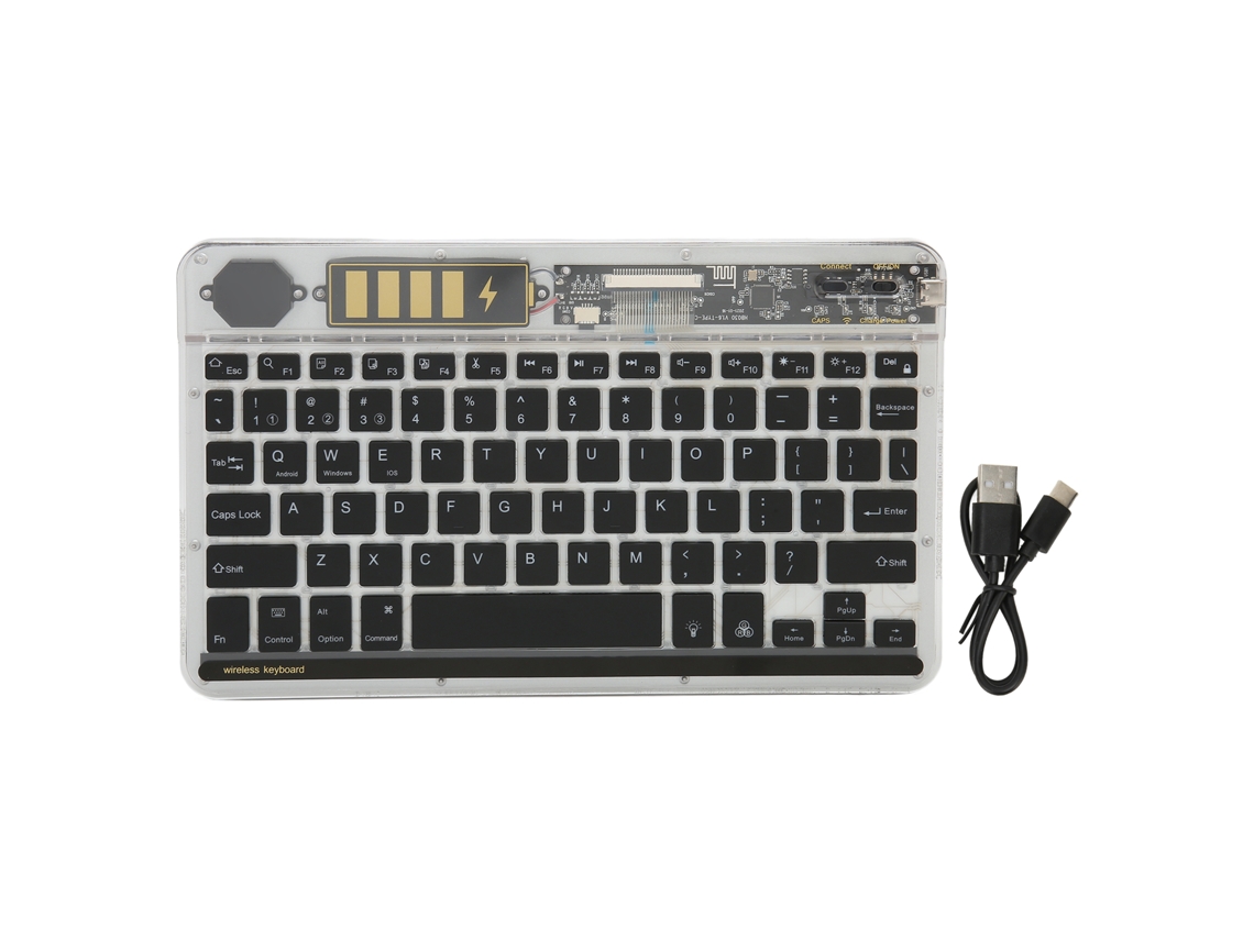 Teclado Inalámbrico Bluetooth Transparente De 10 Pulgadas Con Retroiluminación Para Tablets Y Teléfonos Negro