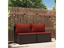 Vidaxl Sofás De Centro P/ Jardim C/ Almofadões 2 Pcs Vime Pe Castanho