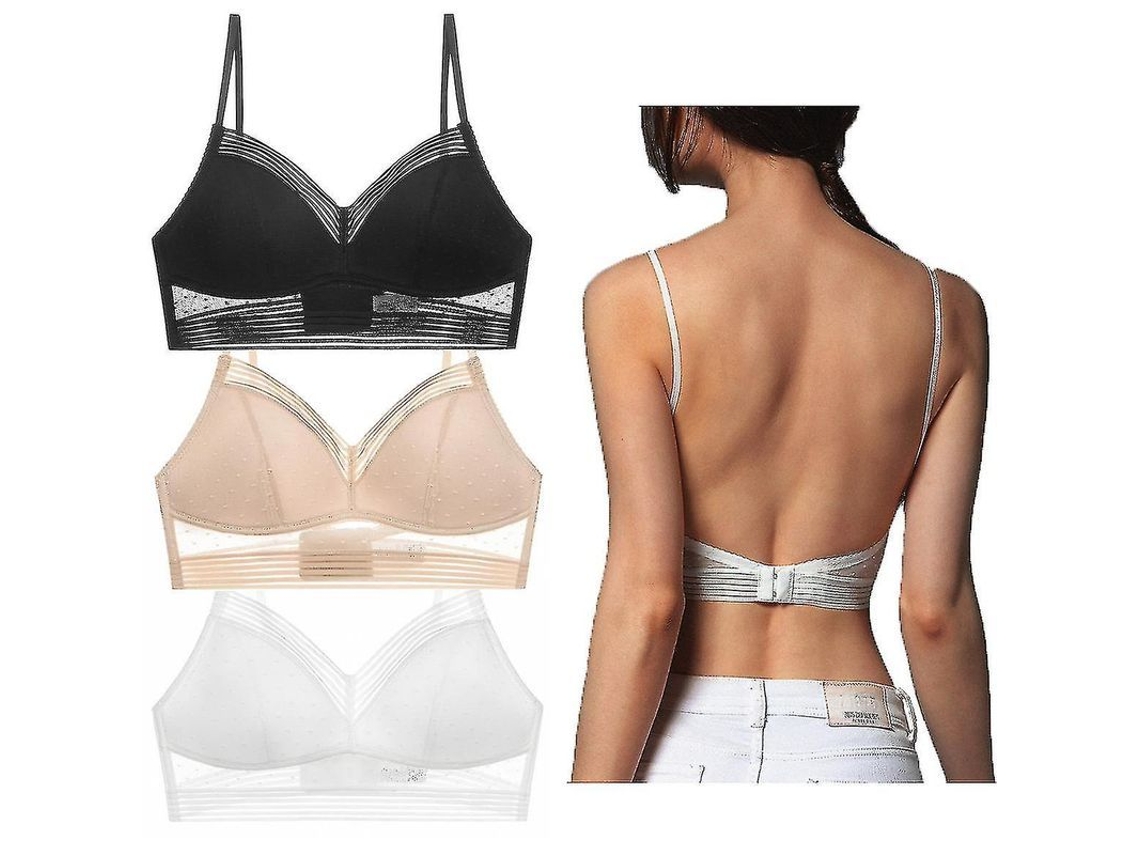 Sutiã Sem Arame com Costas Baixas e Ajustável para Cups A c, Ideal para Vestidos Sem Costas e Uso Diário Preto