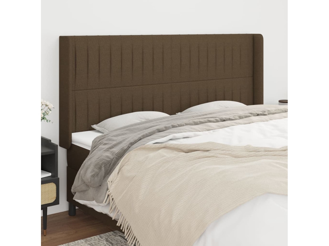 Cabeceira | Painel De Cama Cama C/ Abas Tecido 203x16x118/128 Cm Castanho-escuro