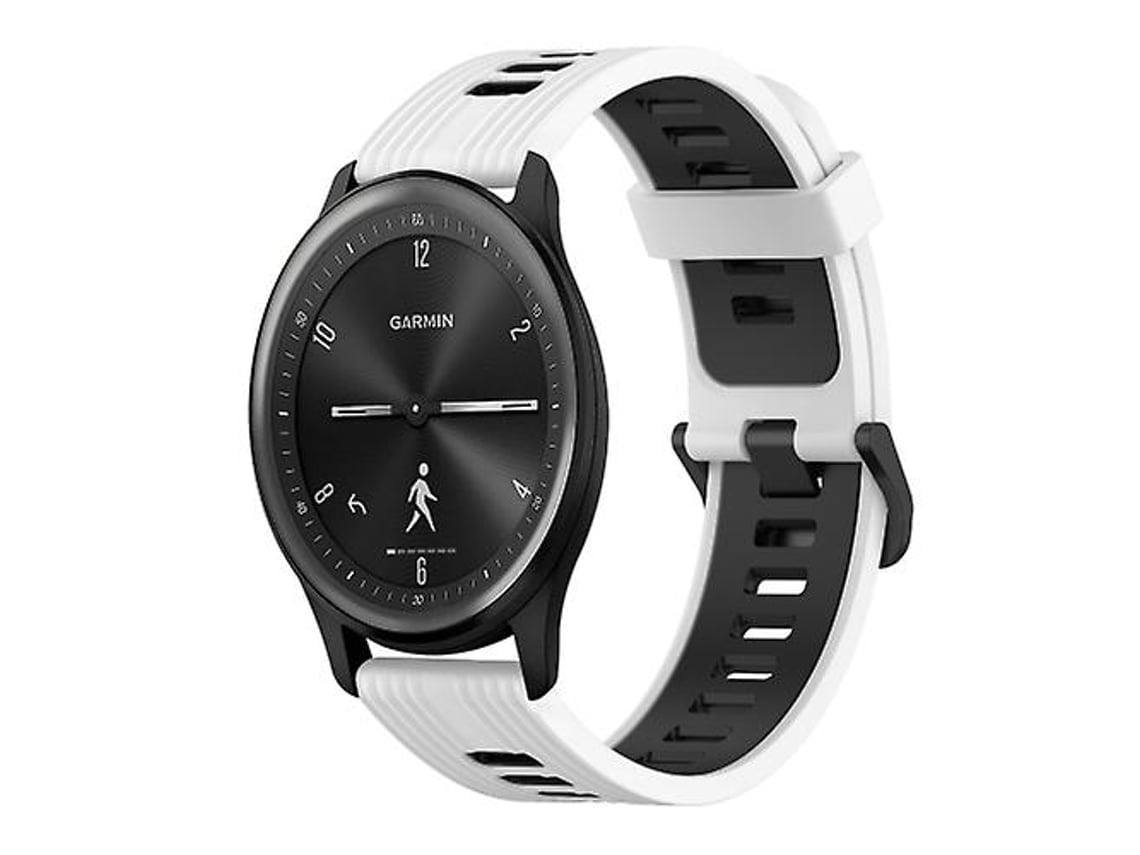 Pulseira De Relógio Lurelia Para Garmin Vivomove Sport 20 Mm Silicone Branco Preto