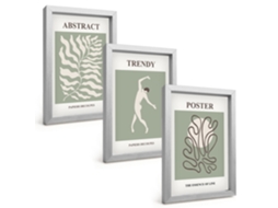Composição De Quadros Padrões De Plantas Verdes De Matisse Espelharte (3 Peças 20x30 Cm)