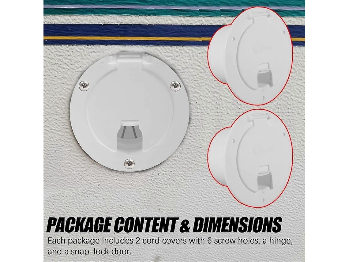 Kit Com 2 Tampas Redondas Brancas Para Tomadas Elétricas De Trailer/rv, Com Parafusos