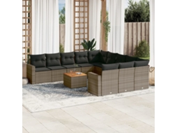 Vidaxl 12 Pcs Conjunto De Sofás Jardim C/ Almofadões Vime Pe Cinzento