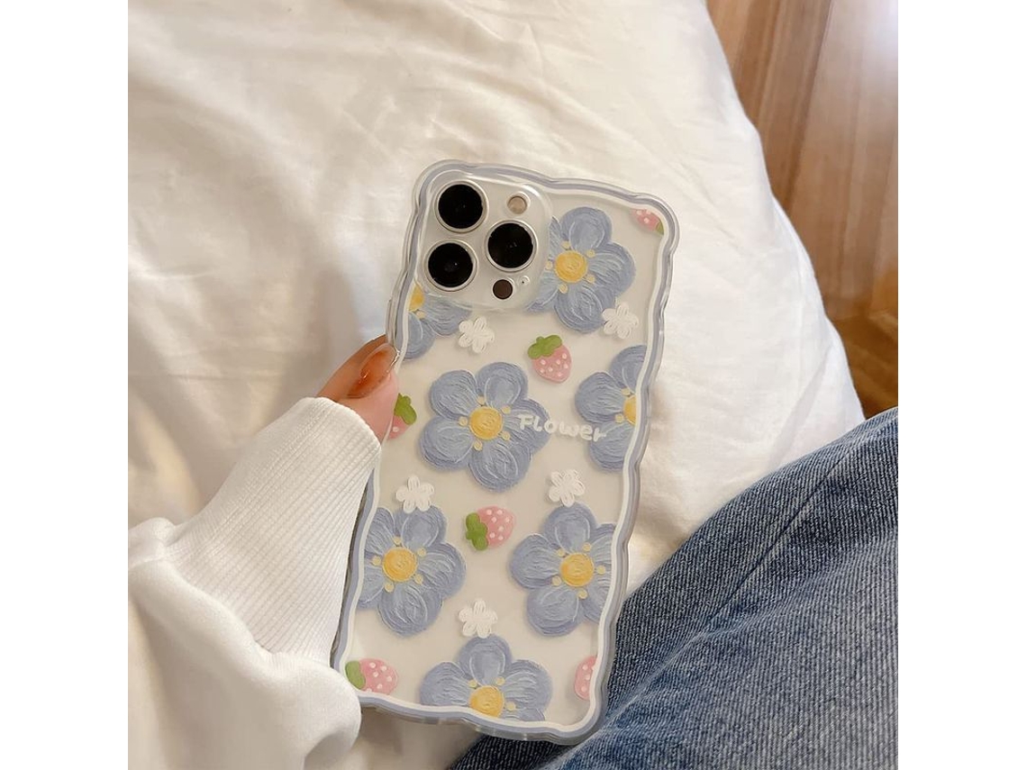Yuru capa para Iphone 11 Feminina, Padrão Floral Bonito Azul, Material Silicone Tpu, Proteção de Lente de Câmera Aprimorada