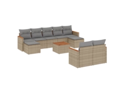 Conjunto de 10 Sofás para Jardim com Almofadões Vime Pe Bege MAISON EXCLUSIVE