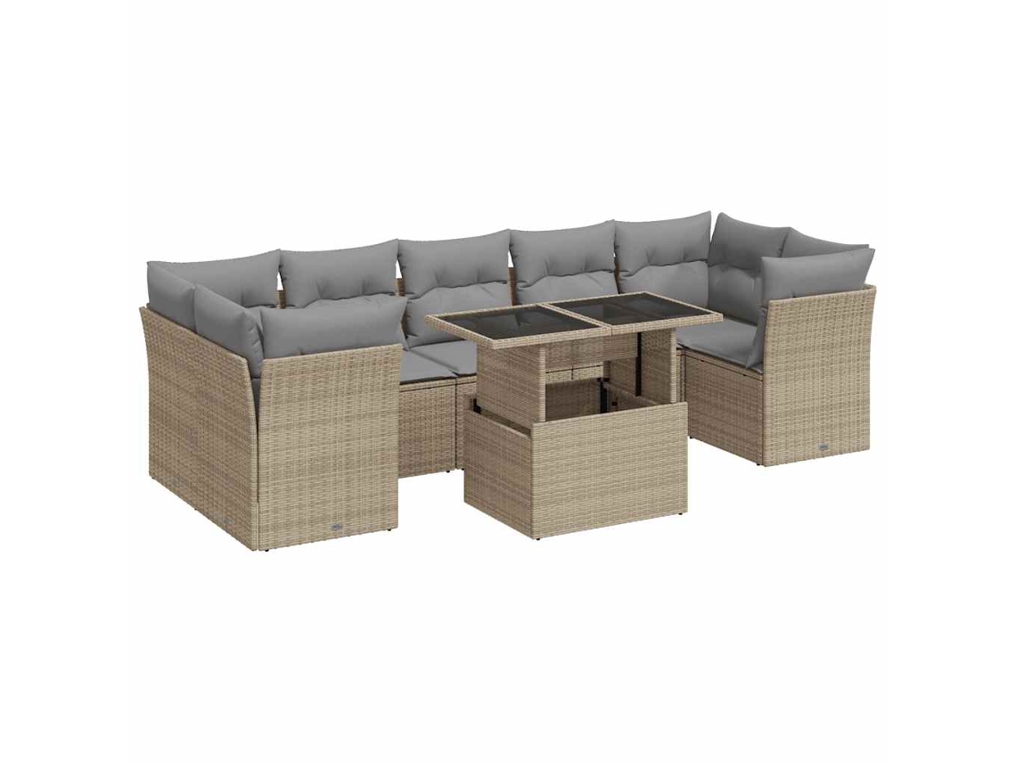 Conjunto de 8 Sofás para Jardim com Almofadões Vime Pe Bege MAISON EXCLUSIVE (8 pcs)