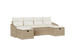 Conjunto 6 Sofá De Jardim Vidaxl Bege Vime Pe (233 X 117 X 85 Cm)