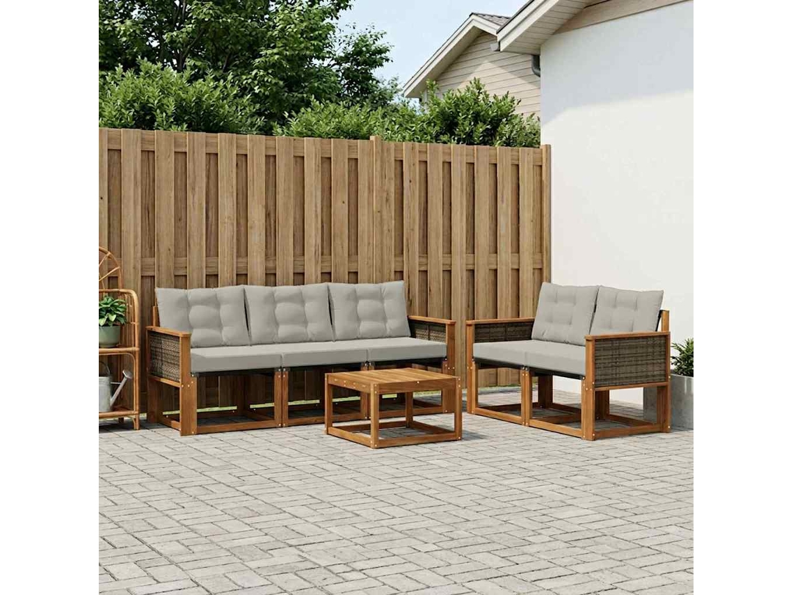 Vidaxl Conjunto De Sofás Para Exterior 6 Pcs Natural E Cinzento-claro