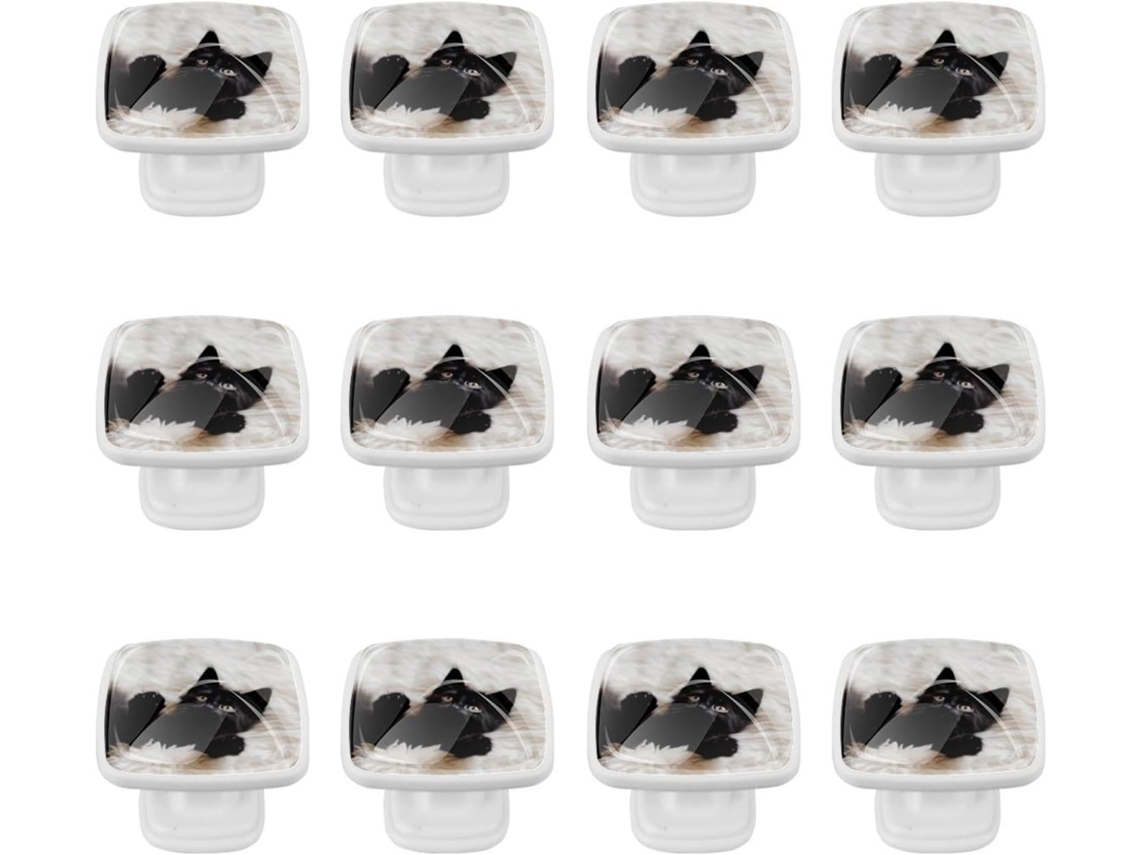 Puxadores Quadrados Para Gavetas De Cômoda, Puxadores Para Armários De Cozinha, 12 Peças, Gatinho Preto, Puxadores E