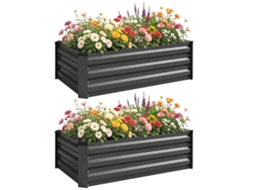 Conjunto de 2 Camas Elevadas de Aço Galvanizado com Fundo Aberto, 100x60x30cm, Cinza