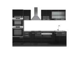 Cozinha R-Line, 300 cm com armário alto, PT Antracite, Preto brilhante/Antracite, VICCO