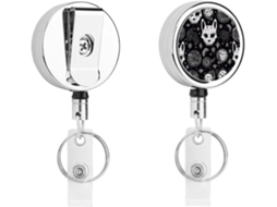Porta Crachá Retrátil Com Caveira Gótica E Gato Lunar, Moderno E Durável, Em Metal, Com Cordão De Nylon De 68cm, Ideal