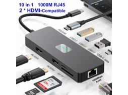 Yizhood Hub 10 em 1 USB 3.2 4k60hz Docking Station Suporte Hdmi DP 3.0 1000m C Tipo Cinza