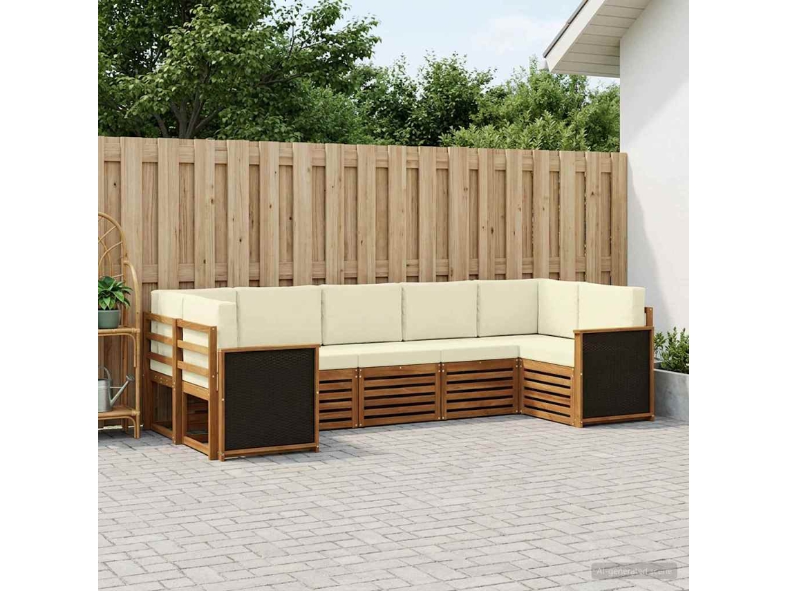 Vidaxl Conjunto De Sofá Sectional Com Almofada 6 Pcs Natural E Creme