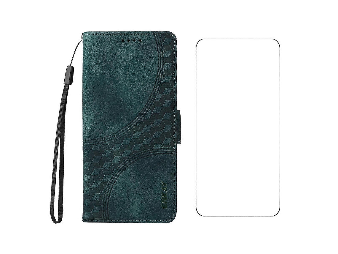Capa De Celular De Couro Estrelado Com Losango Em Relevo Enkay Com Película De Tela Para Oppo Reno12 F 4g Global