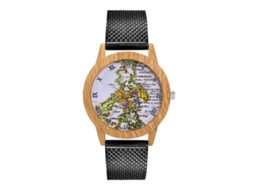 Relógio de pulso analógico de quartzo com pulseira de malha para homens e mulheres, preto.