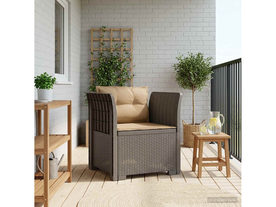 Vidaxl Poltrona 1 Lugar Com Almofadas Look Rattan Pp Cinzento-claro