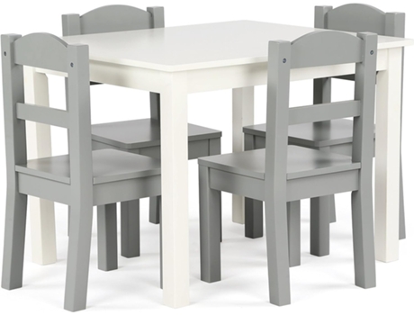 Mesa De Madera Cuadrada Y Juego De 4 Sillas, Blanco/gris Humble Crew