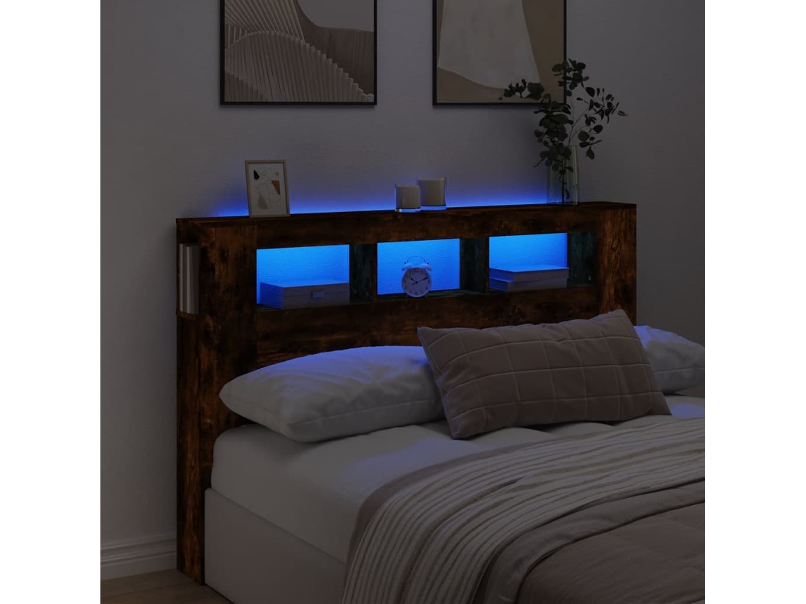 Vidaxl Cabeceira C/ Leds 160x18,5x103,5 Cm Carvalho Fumado