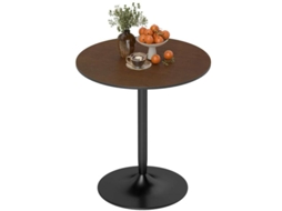 Mesa De Jantar Redonda De 70 Cm Para 2 Pessoas Com Tampo Em Madeira Maciça Folheada E Base Em Aço Castanho.