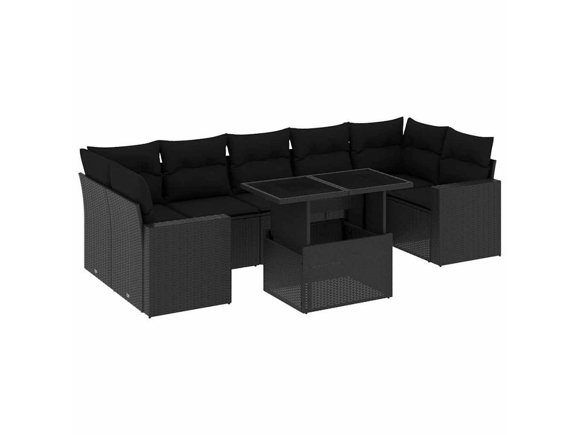 Conjunto de 8 Sofás de Jardim com Almofadões Vime Pe Preto MAISON EXCLUSIVE (8 pcs)