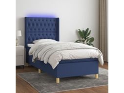 Vidaxl Cama Box Spring C/ Colchão E Led 90x190 Cm Tecido Azul