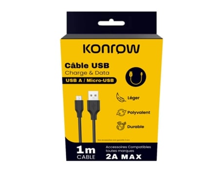 Kcatmpb1 Câble Micro Usb Vers Type A 1m Noir Konrow (blister)