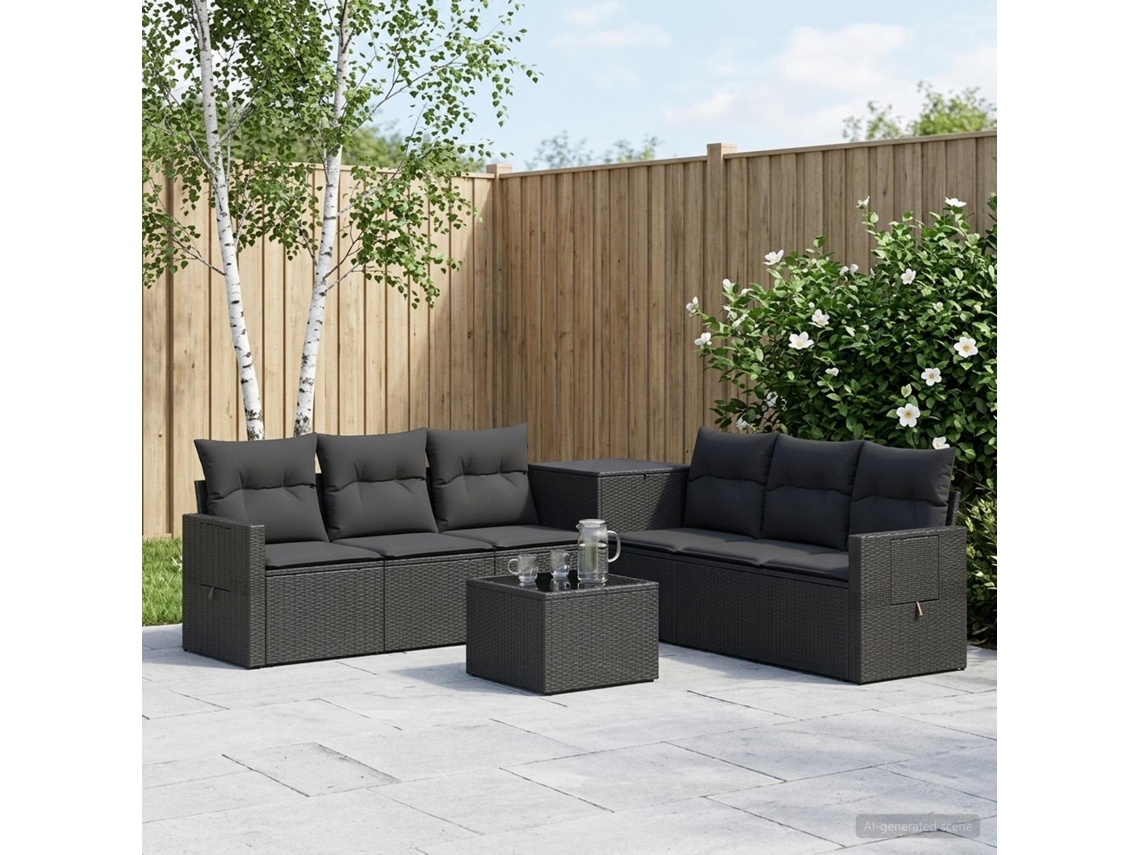 Vidaxl Conjunto De Sofás 8 Unid. Preto Rattan Poliéster E Aço