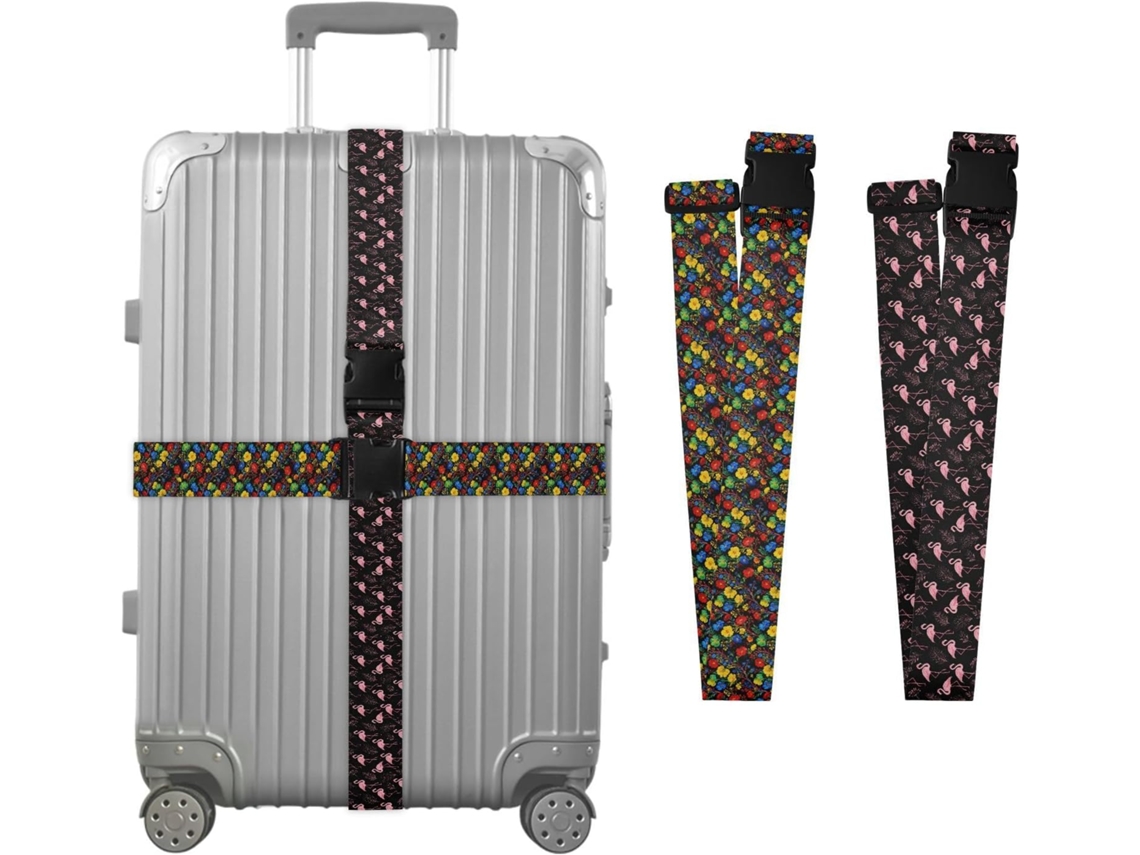 Conjunto De 2 Cintas Bagagem Em Cores Vibrantes Com Elegantes Estampas Florais E Flamingos Rosa Escuro, Portáteis E