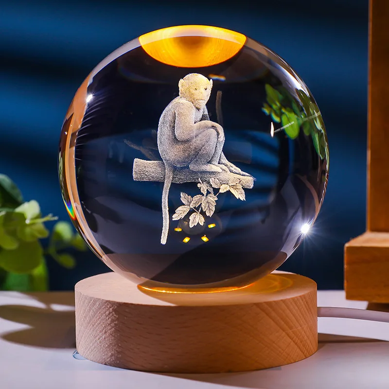 Luminária Noturna Bola de Cristal , Luminária Esculpida em 3d, Decoração para Casa MDUG (luz Colorida)