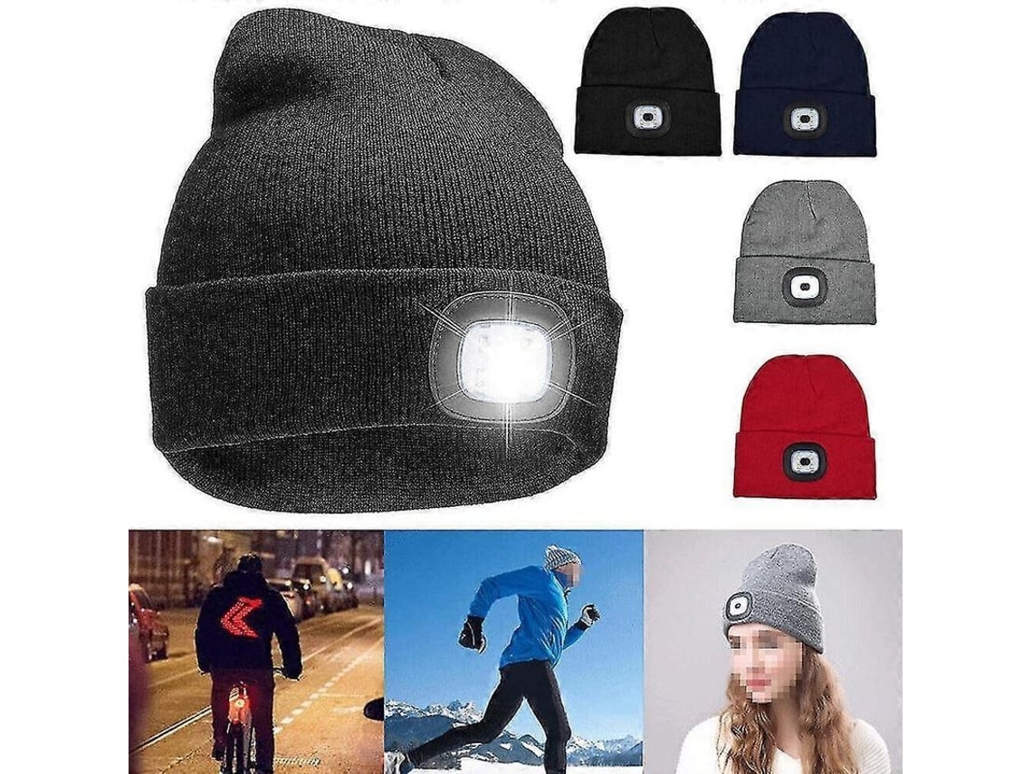 Gorro de Lã com Luz LED Recarregável, USB, Unissex, Caça, Camping, Inverno S/MARCA