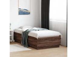 Vidaxl Estrutura Cama C/ Luzes Led Derivados Madeira Carvalho Castanho