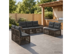 Vidaxl Conjunto De Sofá De Jardim 7 Pcs Cinza E Cinza Escuro Vime Pe