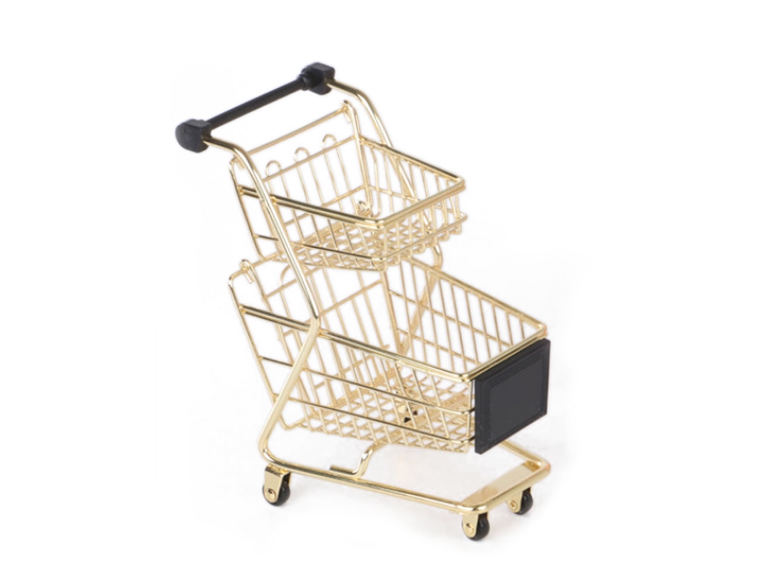 Mali carrinho de Compras de Ferro Duas Camadas Decorativo Brinquedo para Mesa Dourado