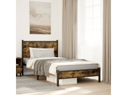 Vidaxl Estrutura De Cama Sem Colchão 107x203 Cm Metal Carvalho Fumado