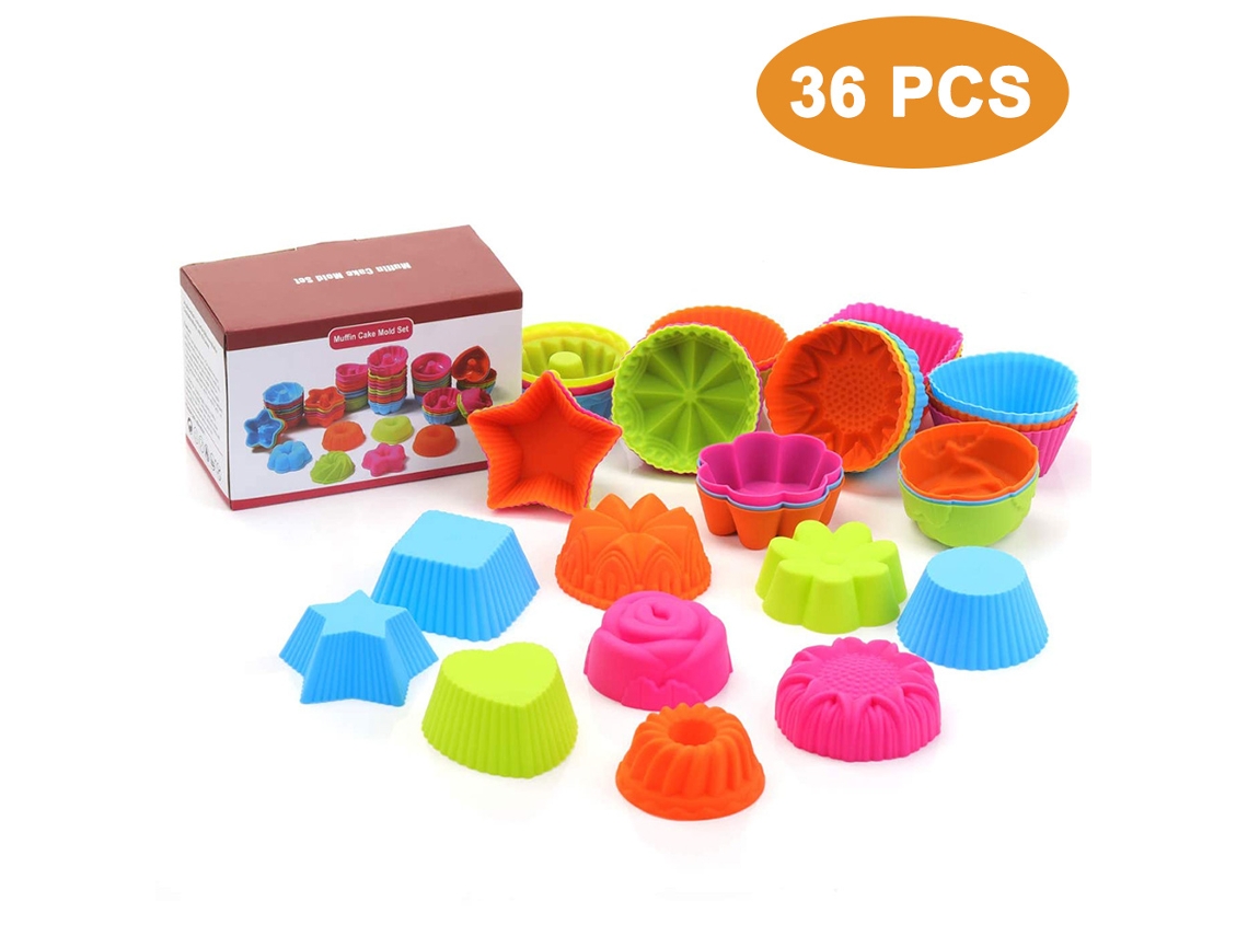 Formas De Muffin Em Silicone 36 Peças, Reutilizáveis, Para Bolos E Cupcakes (9 Moldes)