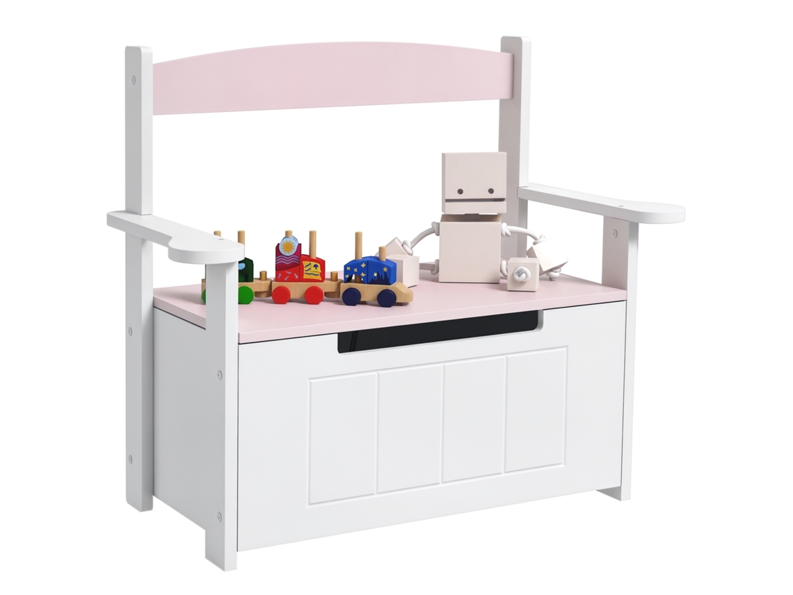 Bench Storage For Children With Backrest Tapa Amortiguadora Load 30 Kg For Salas Of Game 68. 5x34x58 Cm Pink And White