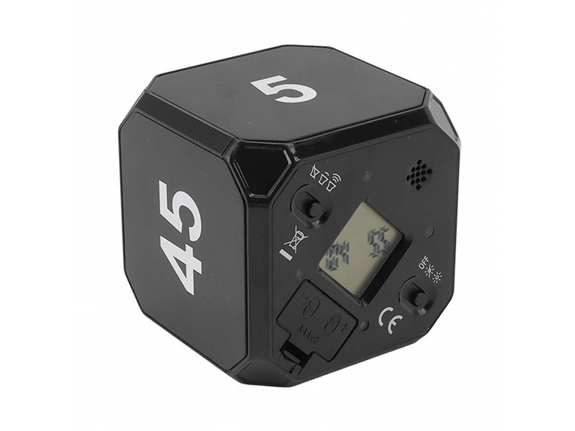Temporizador Digital Em Cubo Com Sensor De Gravidade, Predefinições 45 Minutos, Acabamento Preto