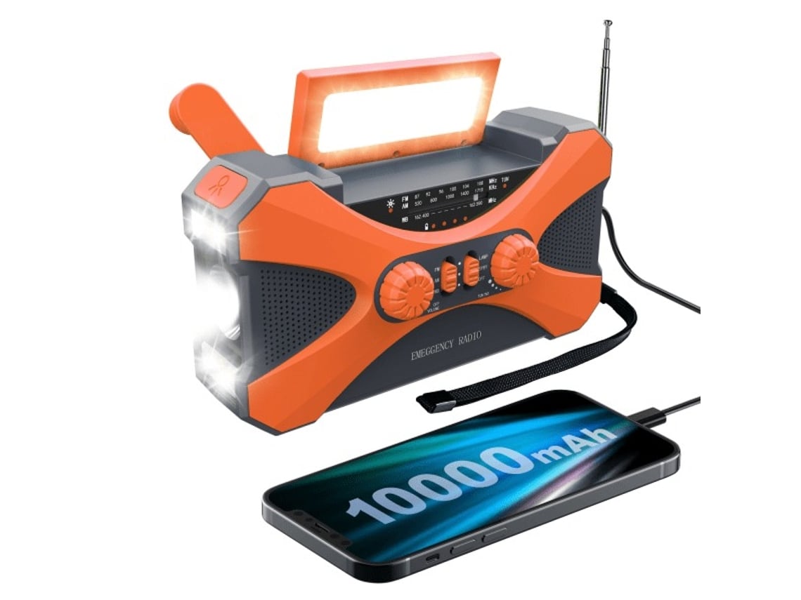 Rádio de Emergência com Células Solares, Manivela, Fm e Luz Led AQUAFORGE
