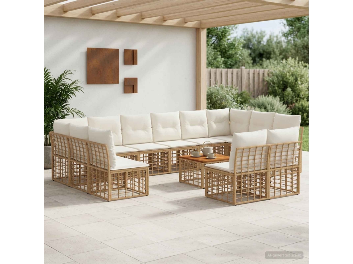 Vidaxl Conjunto De Sofás Para Exterior 13 Pcs Natural E Branco Creme