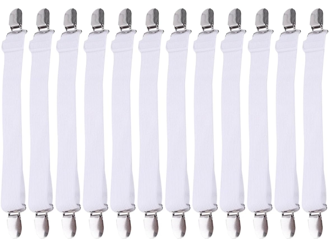 Prendedores de Lençol Elásticos e Extensíveis, 12 Peças, Nylon Metal, Ajustáveis com Cabo CHABERLU