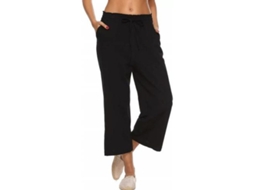 2026 pantalones de Lino para Mujer de Cintura Alta, Pierna Ancha Con Cordón Y Bolsillos Casuales Sueltos XXL Negro