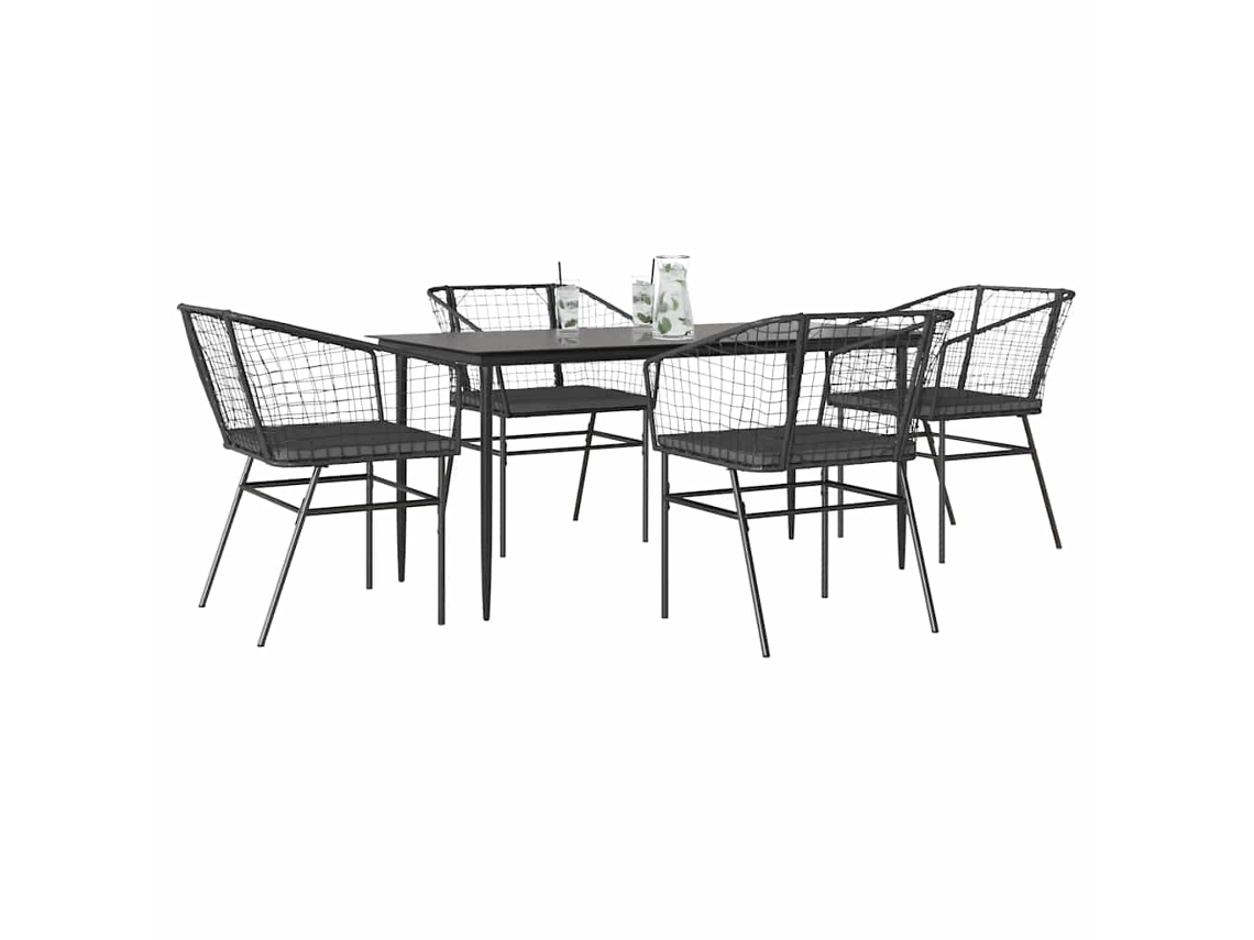 Vidaxl Conjunto De Jantar Jardim 5 Peças Almofadas Vidro Vime Pe Preto