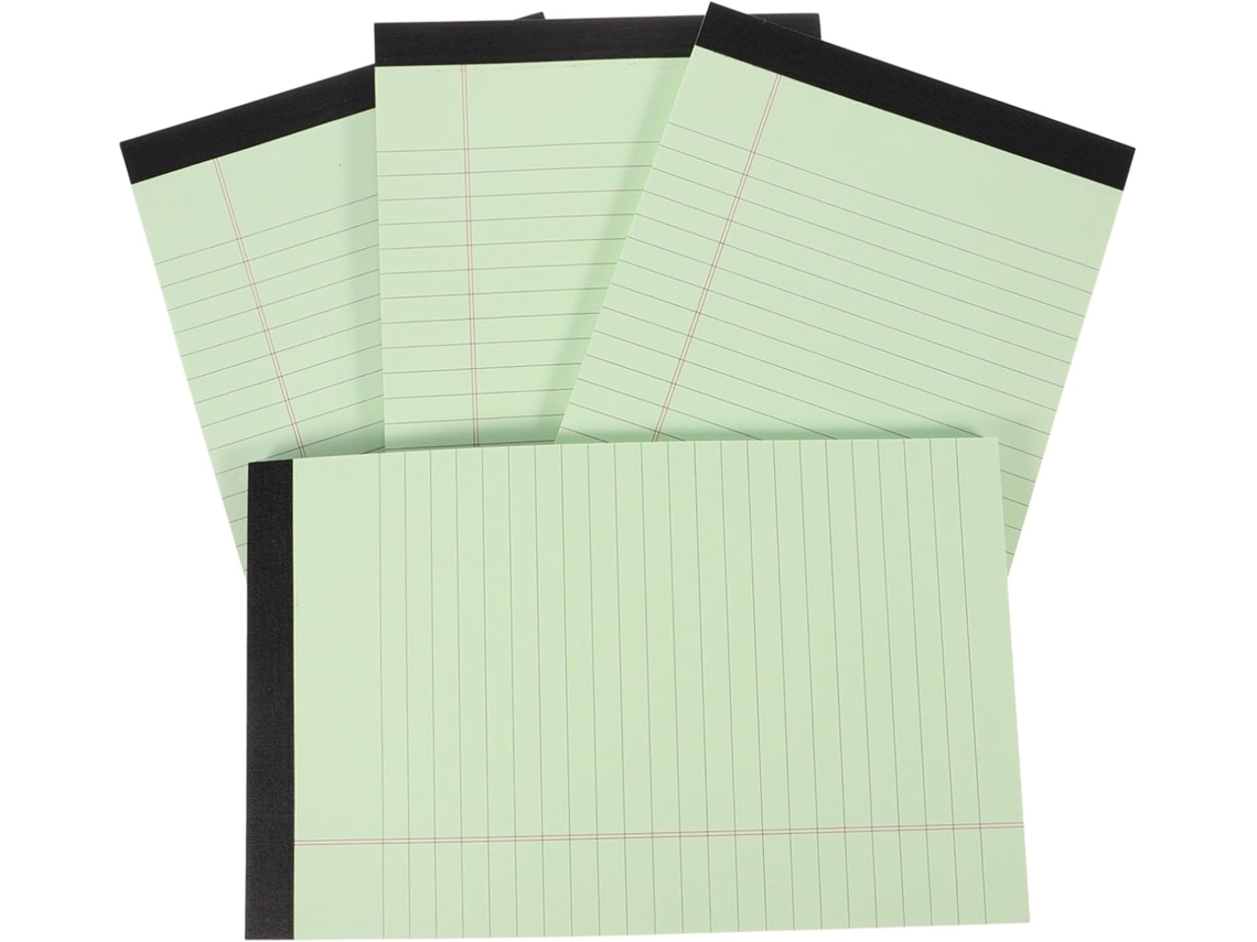 Bloco de notas escolar colorido, grosso e macio, com 4 folhas destacáveis, linhas e lembretes.
