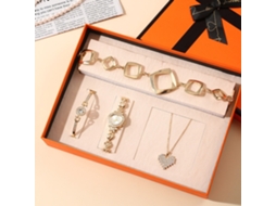 Conjunto de Presente Feminino com Relógio de Pulseira de Malha e Caixa Laranja SPQMENT