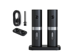 Conjunto De Moedor De Sal E Pimenta Elétrico Automático Com Base Recarregável 2 Moedores Portáteis Com Grossura Ajustável Aquaforge