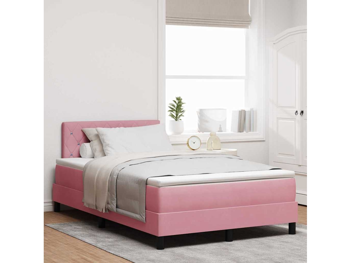 Vidaxl Cama Box Com Colchão Com Cabeceira Rosa 120 X 190 Cm Veludo