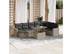 Vidaxl 9 Pcs Conj. Sofás Jardim Com Almofadões Vime Pe Cinzento-claro